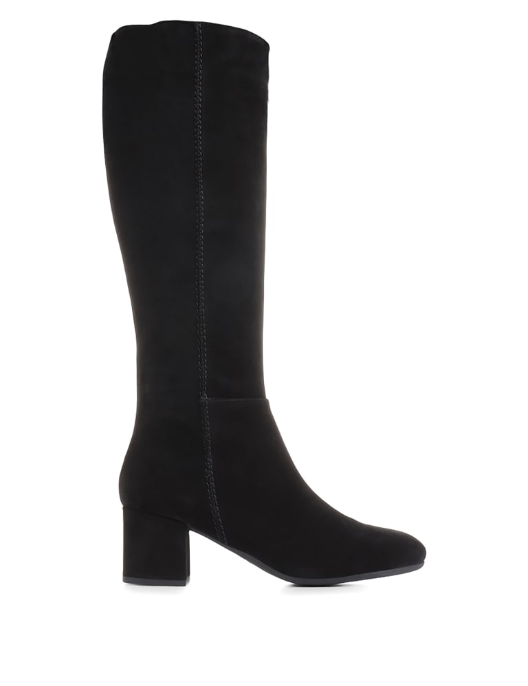 Suede Block Heel Knee High Boots