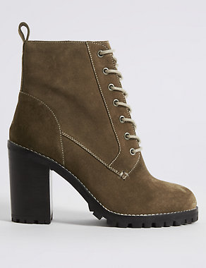 Suede Block Heel Lace-up Ankle Boots Image 2 of 6