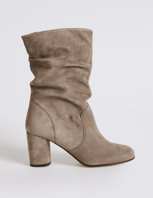 Taos Women's Cozy Top Boots - Suede Mid-Calf Boots With Sweater Knit Upper & Block Heel