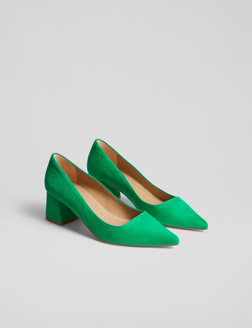 Suede Block Heel Pointed Court Shoes 1 of 4