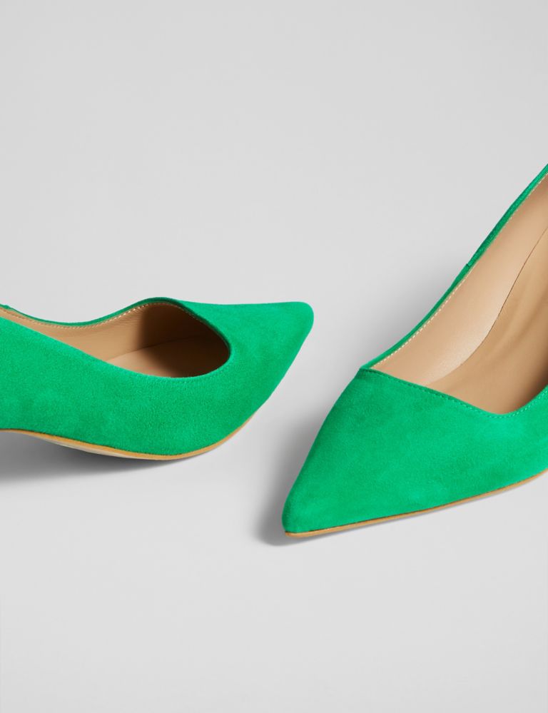 Suede Block Heel Pointed Court Shoes 3 of 4