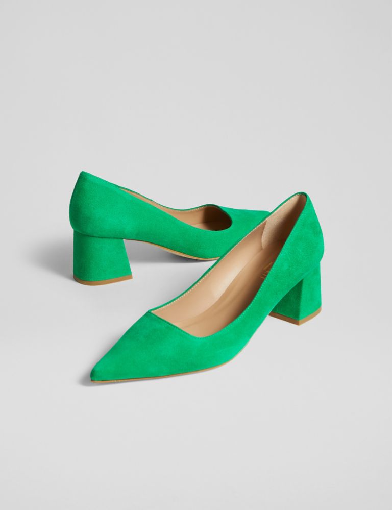 Suede Block Heel Pointed Court Shoes 4 of 4