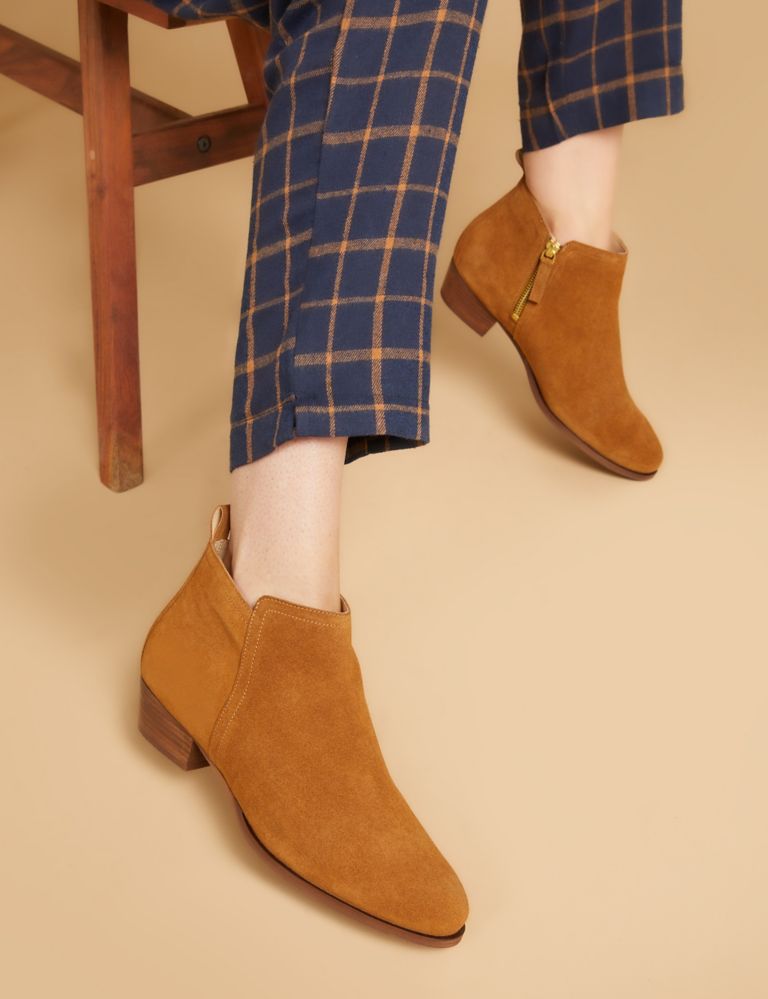 Suede Block Heel Round Toe Ankle Boots 1 of 7