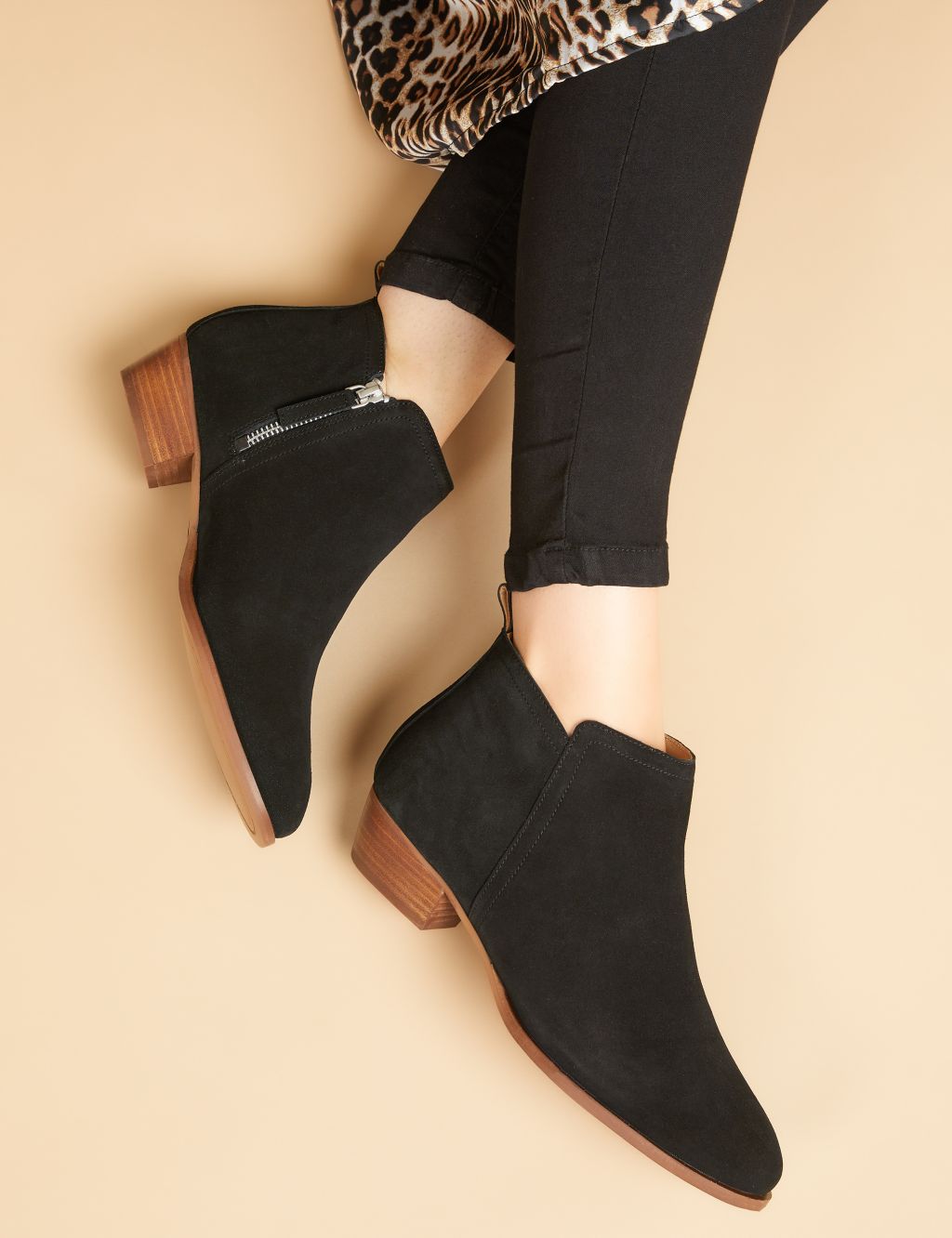 Suede Block Heel Round Toe Ankle Boots 2 of 7