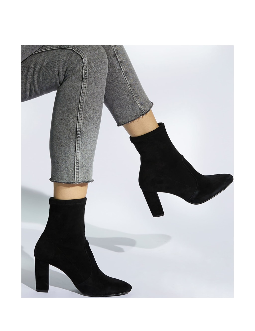 Suede Block Heel Sock Boots 2 of 5