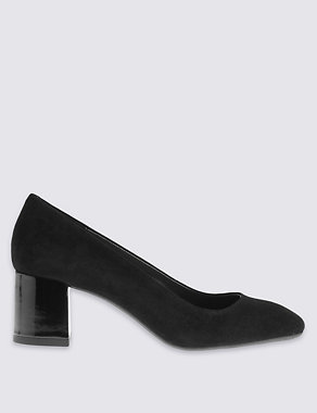 Suede Block Heel Square Toe Court Shoes Image 2 of 6