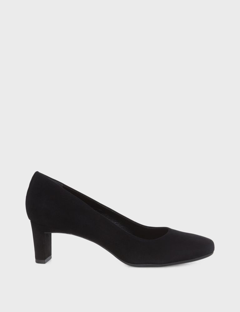 Suede Block Heel Square Toe Court Shoes 1 of 6