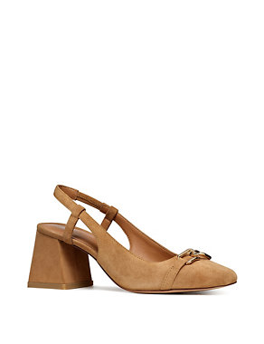 Suede Block Heel Square Toe Slingback Shoes Image 2 of 6