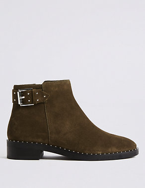 Suede Block Heel Strap Stud Ankle Boots Image 2 of 6