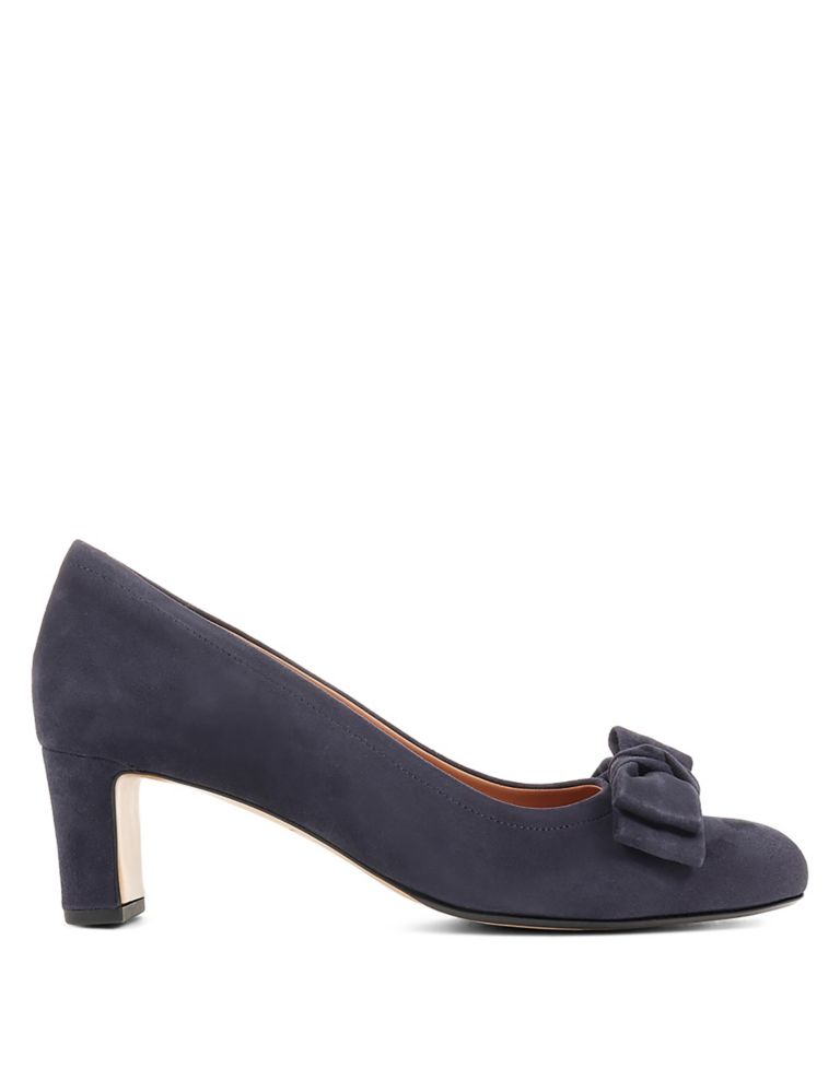 Suede Bow Block Heel Court Shoes 6 of 7