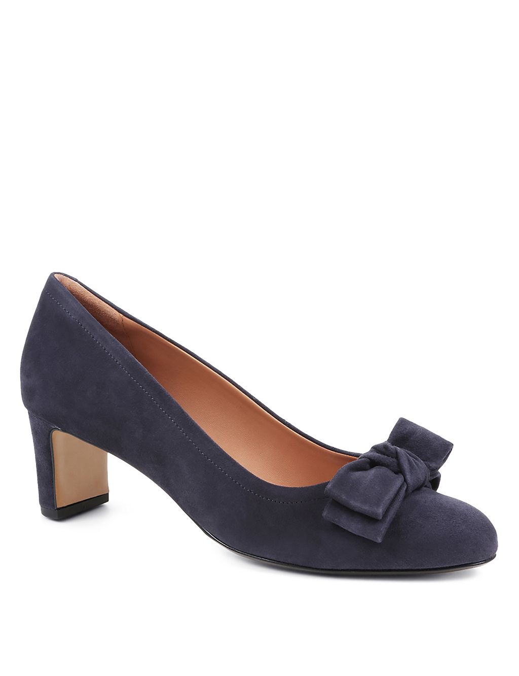 Suede Bow Block Heel Court Shoes 1 of 7