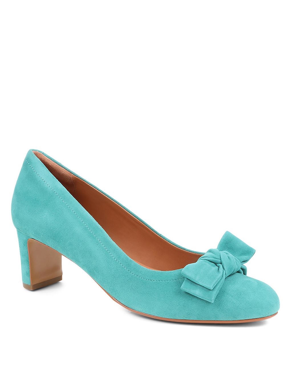 Suede Bow Block Heel Court Shoes 1 of 7