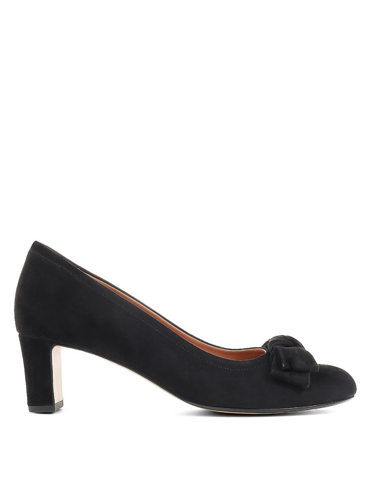 Suede Bow Block Heel Court Shoes 6 of 7