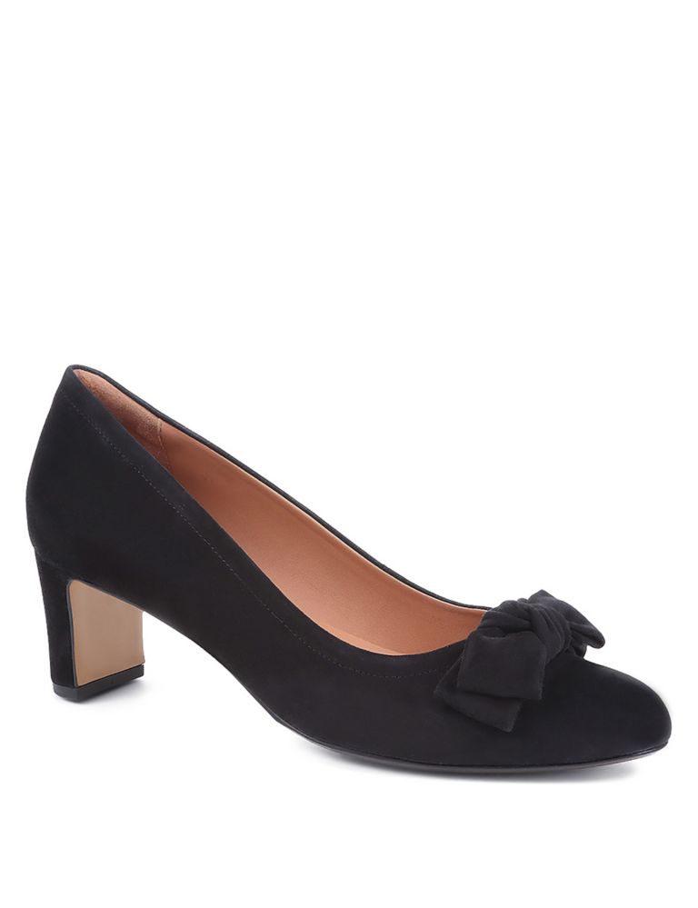 Suede Bow Block Heel Court Shoes 3 of 7