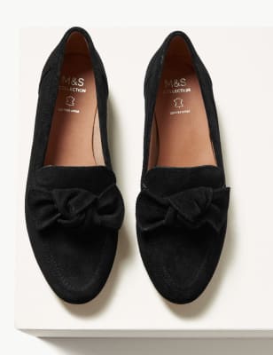 black suede bow loafers