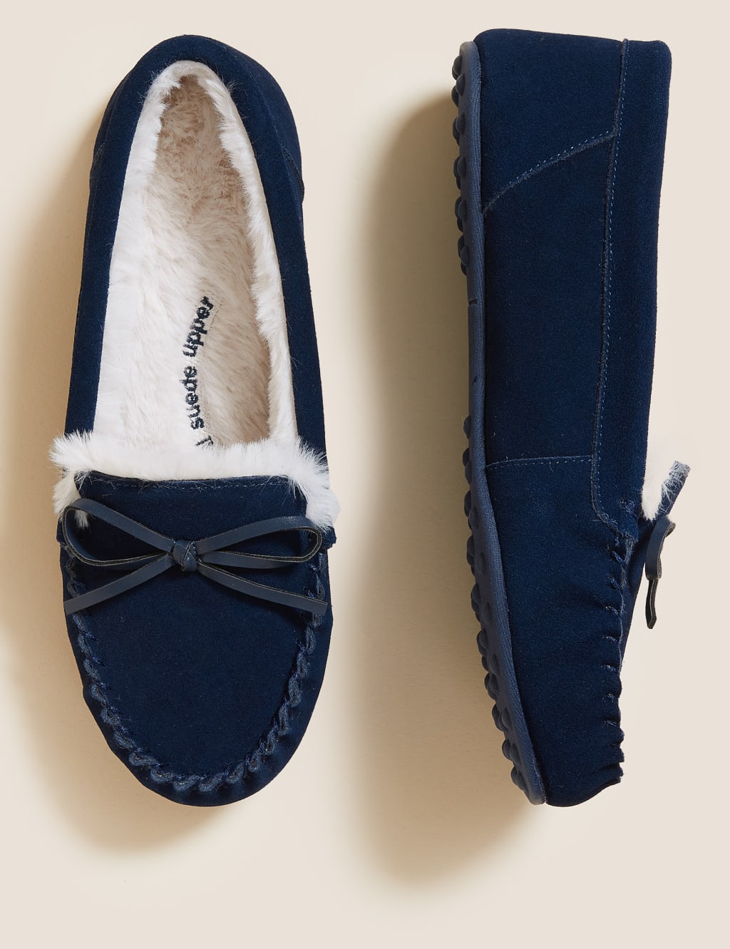 Suede Bow Faux Fur Lined Moccasin Slippers 2 of 4
