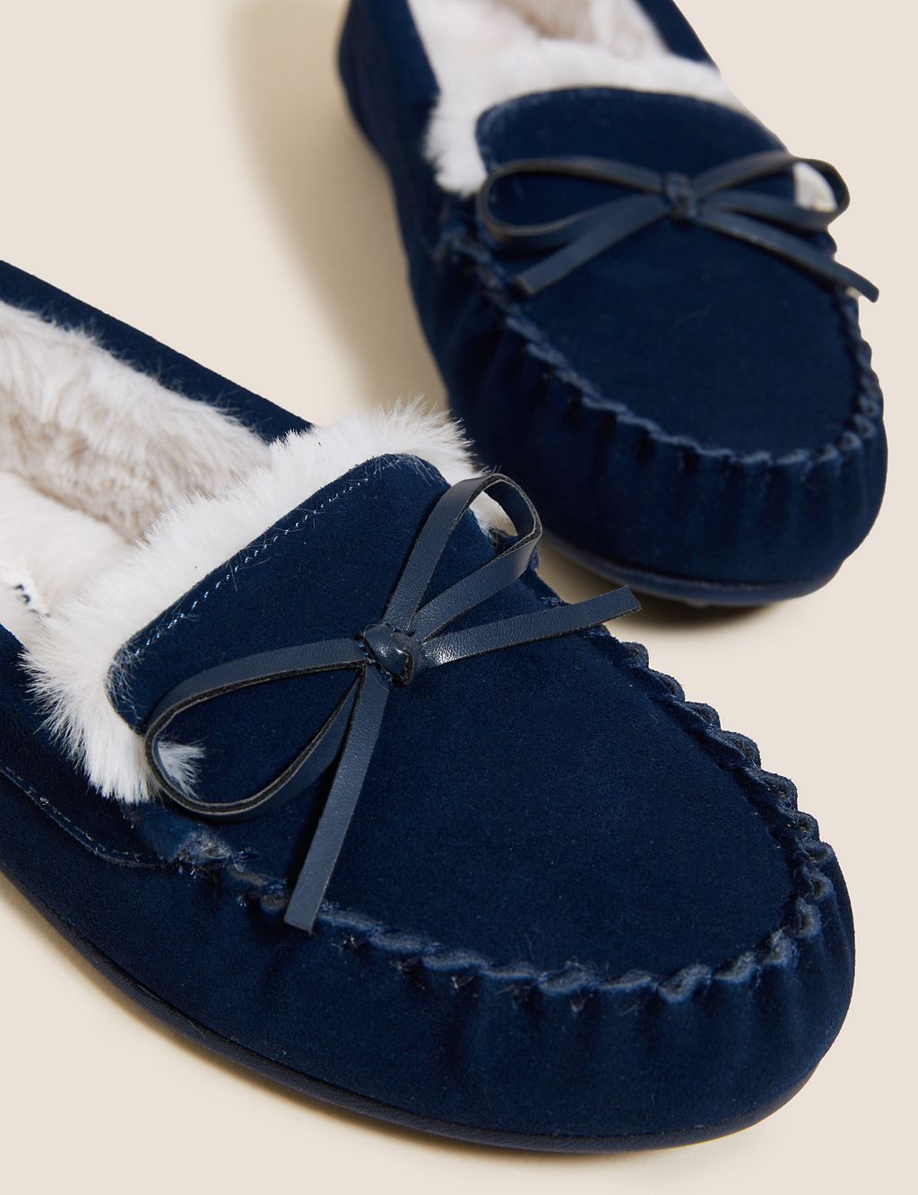 Suede Bow Faux Fur Lined Moccasin Slippers 4 of 4