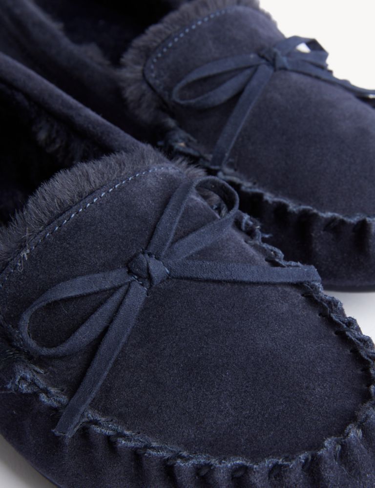 Suede Bow Faux Fur Lined Moccasin Slippers 3 of 3