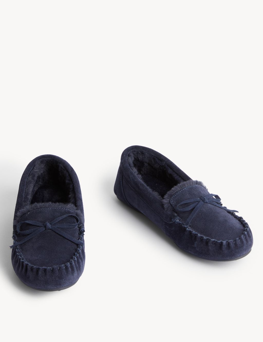 Suede Bow Faux Fur Lined Moccasin Slippers 1 of 3