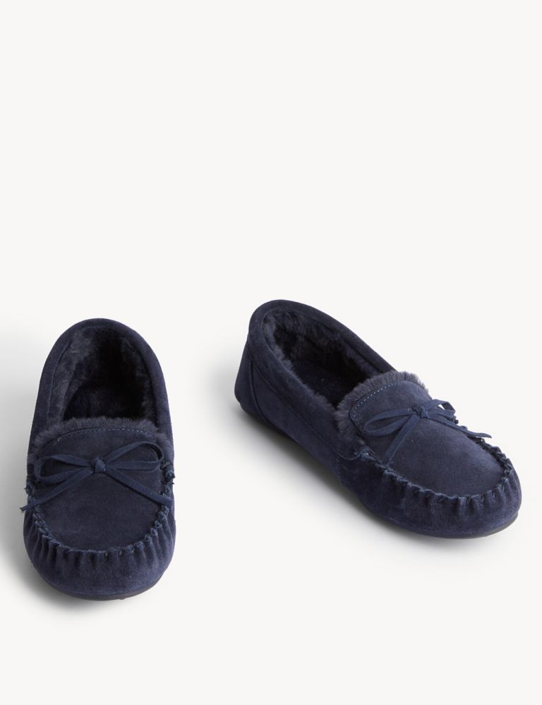 Suede Bow Faux Fur Lined Moccasin Slippers 2 of 3