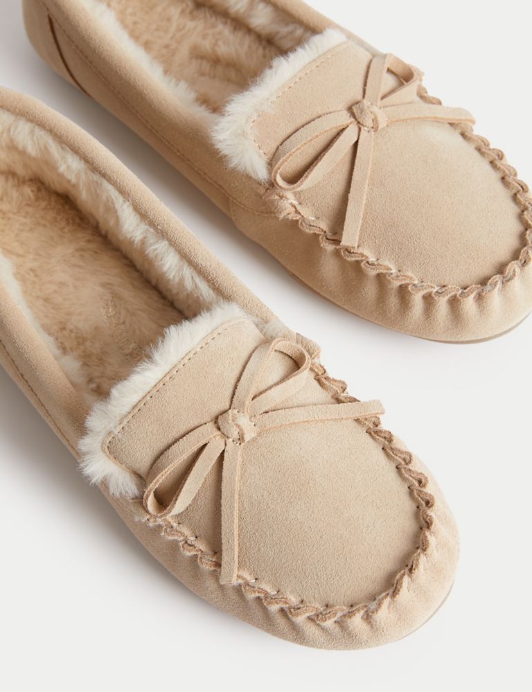 Suede Bow Faux Fur Lined Moccasin Slippers 3 of 3