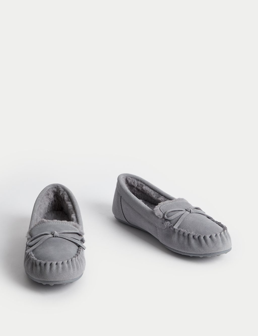 Suede Bow Faux Fur Lined Moccasin Slippers | M&S Collection | M&S