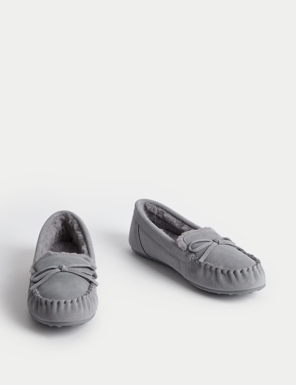 Suede Bow Faux Fur Lined Moccasin Slippers M S Collection M S