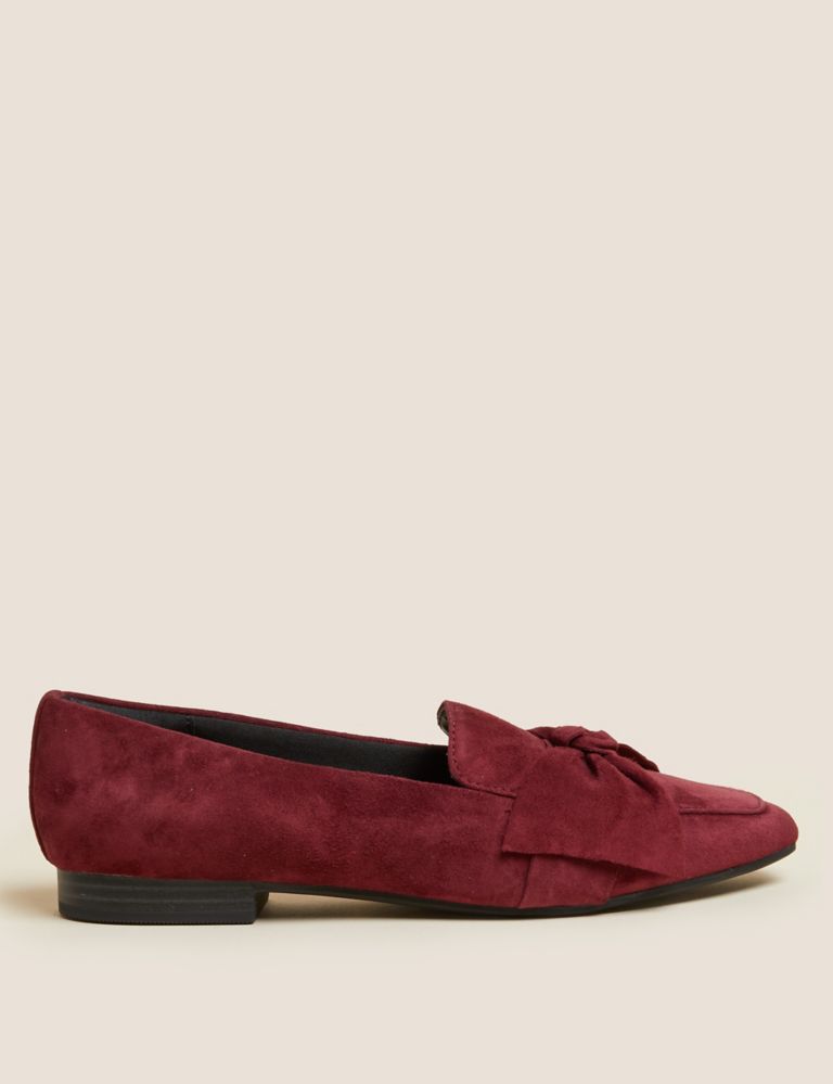 Suede Bow Flat Square Toe Loafers 1 of 3