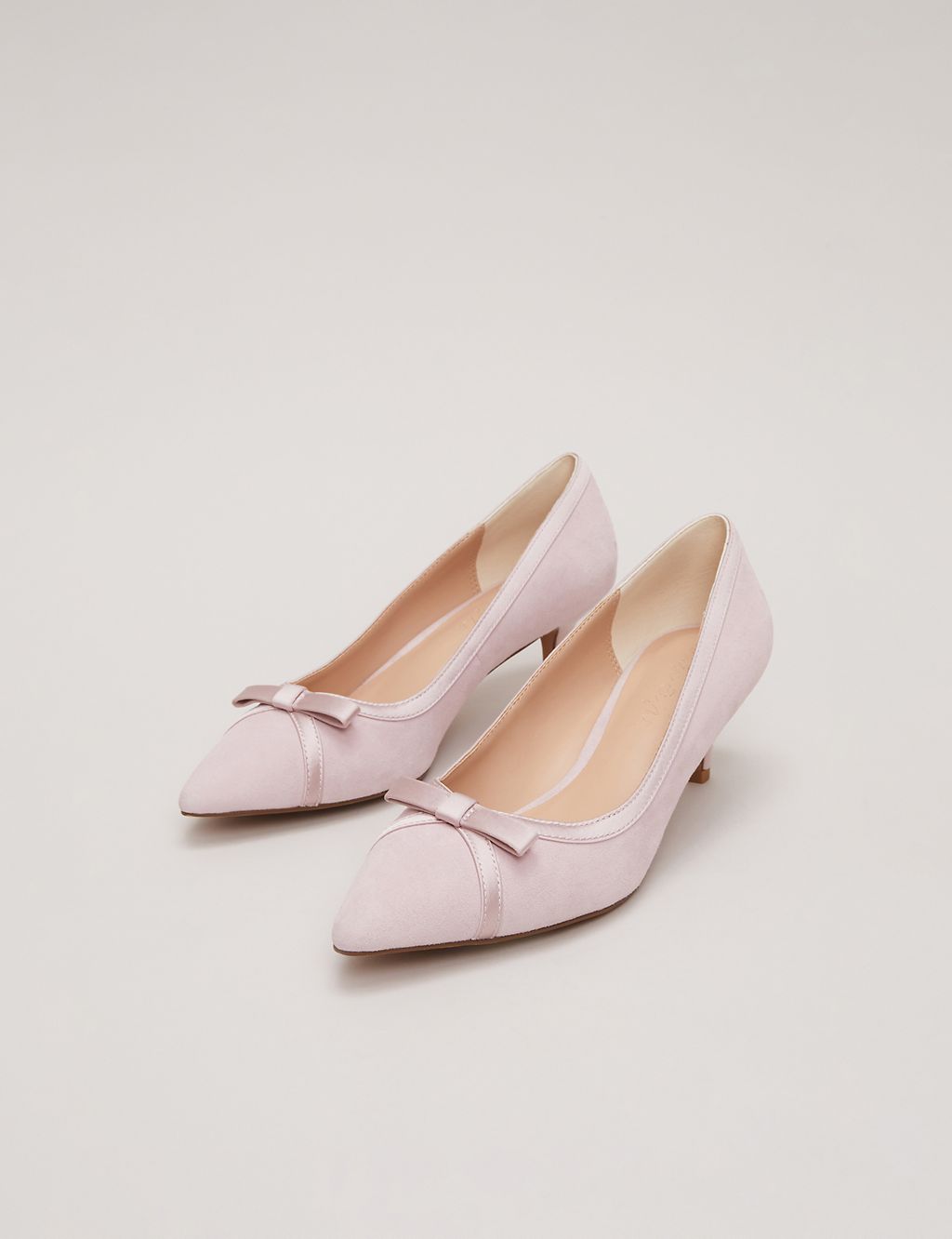 Suede Bow Kitten Heel Pointed Court Shoes 4 of 9