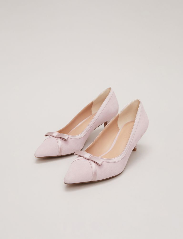 Suede Bow Kitten Heel Pointed Court Shoes 6 of 9