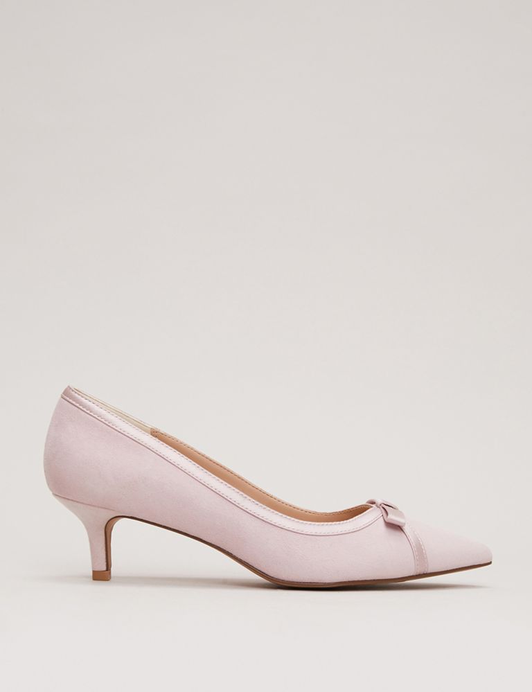 Suede Bow Kitten Heel Pointed Court Shoes 2 of 9
