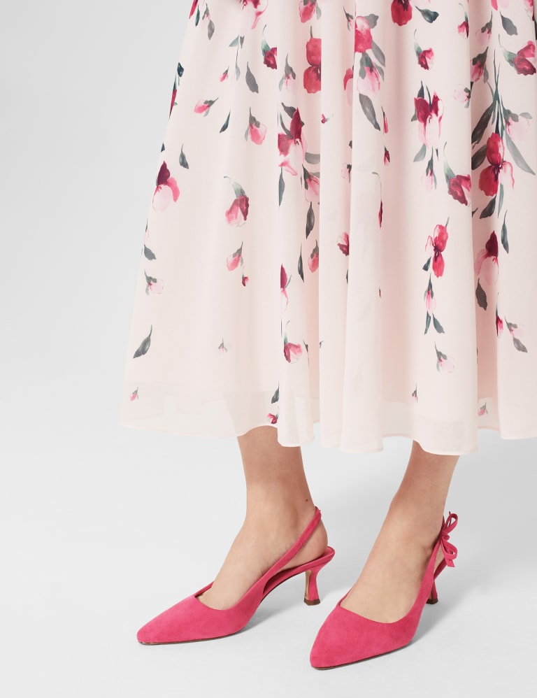 Suede Bow Kitten Heel Slingback Shoes