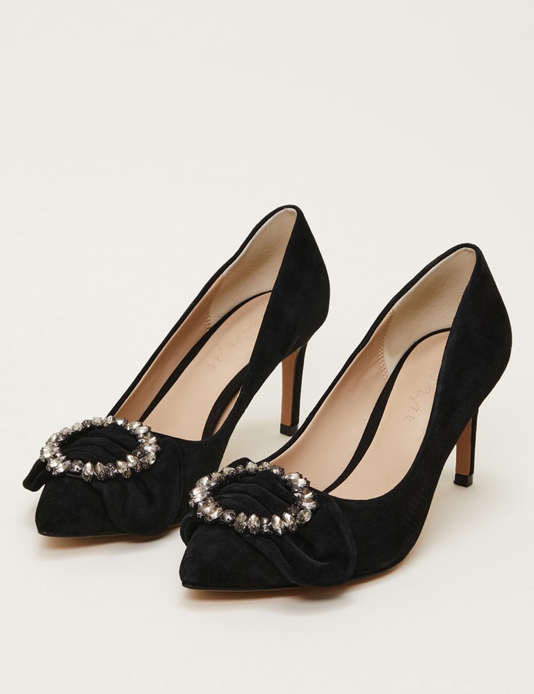 Suede Bow Stiletto Pointed Court Shoes