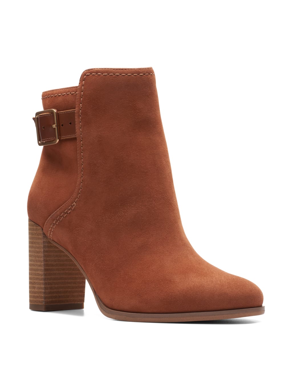 Suede Buckle Block Heel Ankle Boots CLARKS M S