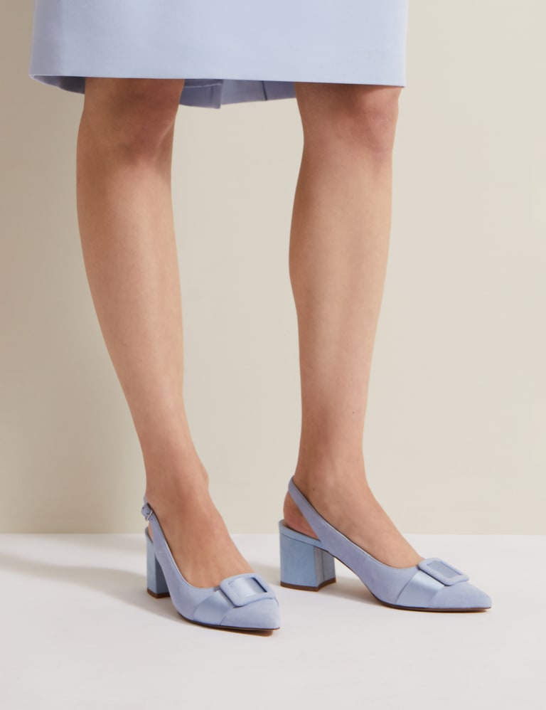 Suede Buckle Block Heel Court Shoes 3 of 9