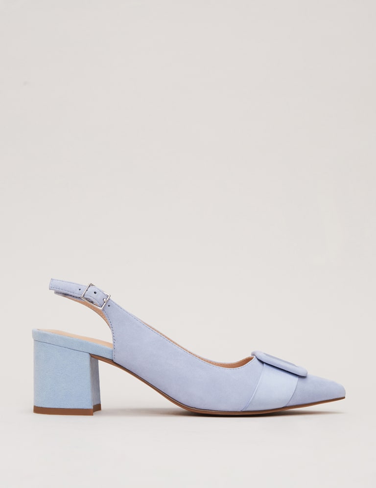 Blue block heel court shoes hot sale