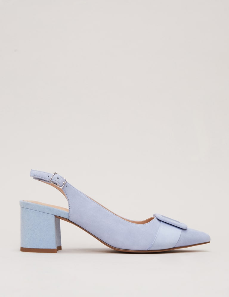 Suede Buckle Block Heel Court Shoes 2 of 9