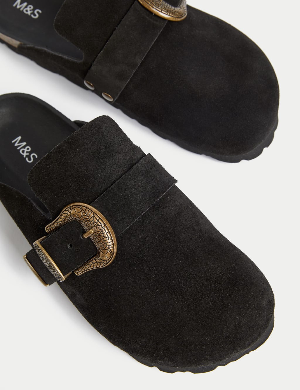 Suede Buckle Slip On Flat Clogs 2 of 3