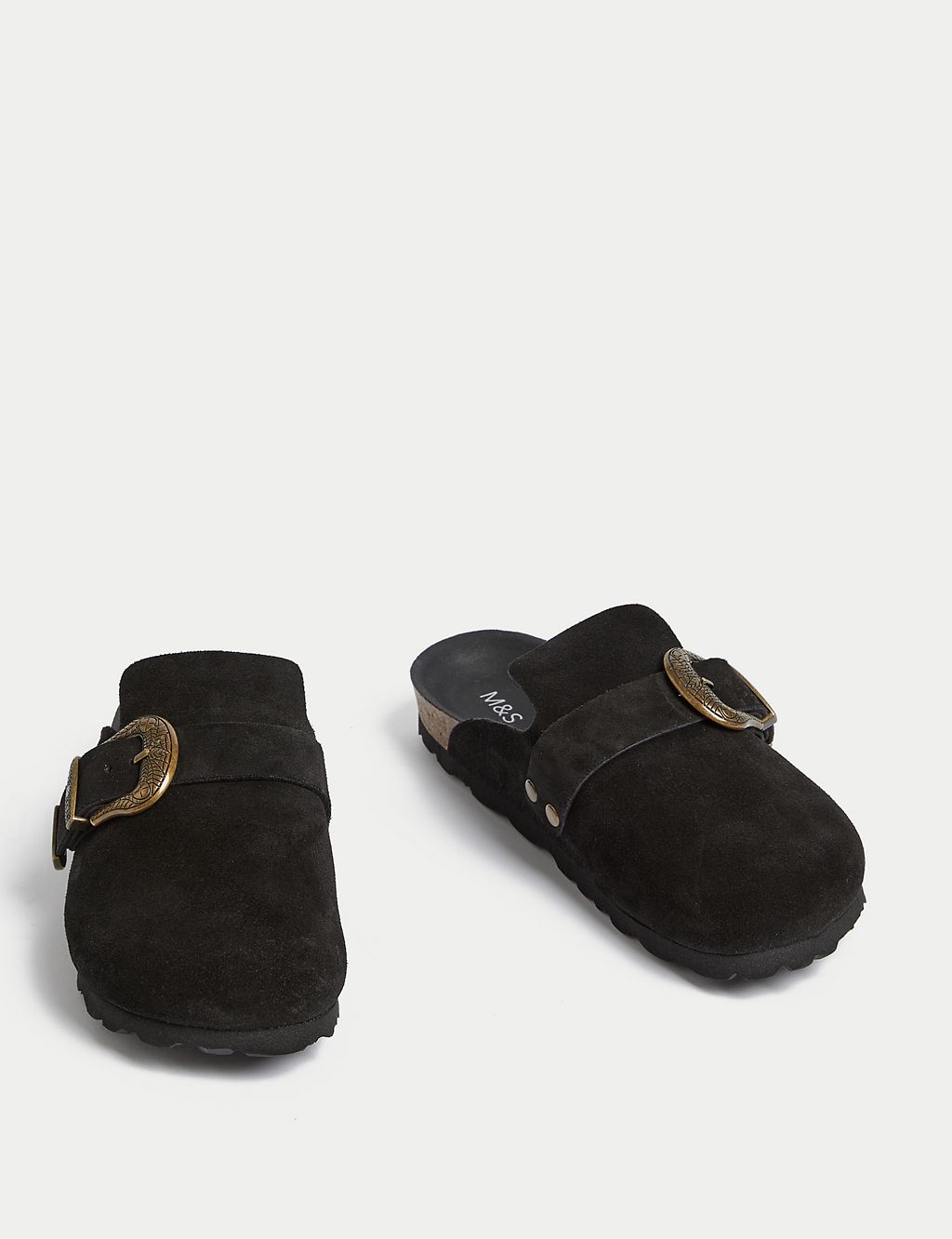 Suede Buckle Slip On Flat Clogs 1 of 3