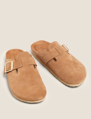 flat mules with buckle