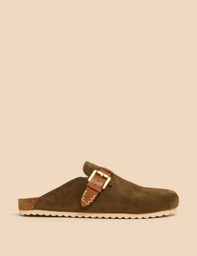 Suede Buckle Slip On Flat Mules