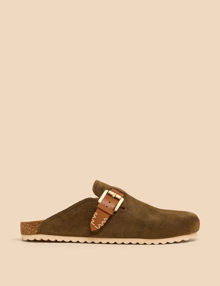 Suede Buckle Slip On Flat Mules 1 of 4