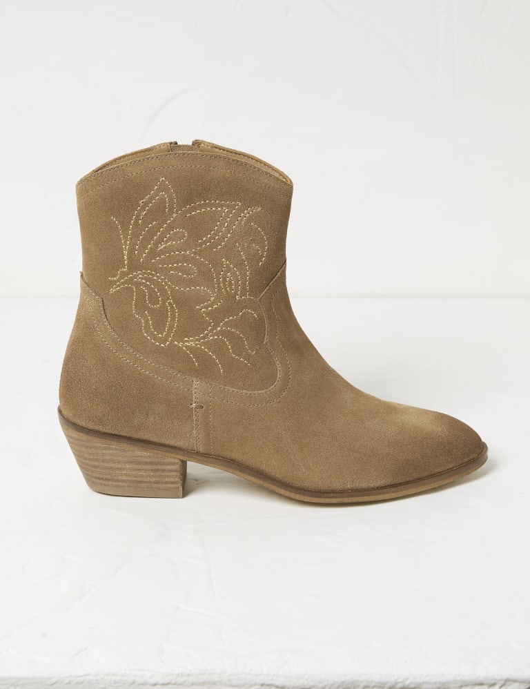 Suede Cow Boy Block Heel Ankle Boots 1 of 4