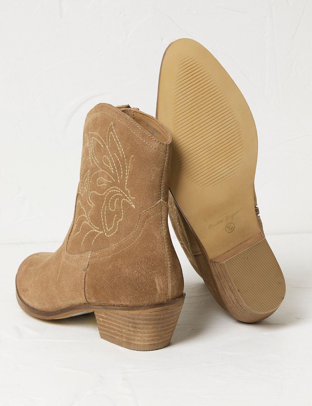 Suede Cow Boy Block Heel Ankle Boots 1 of 4