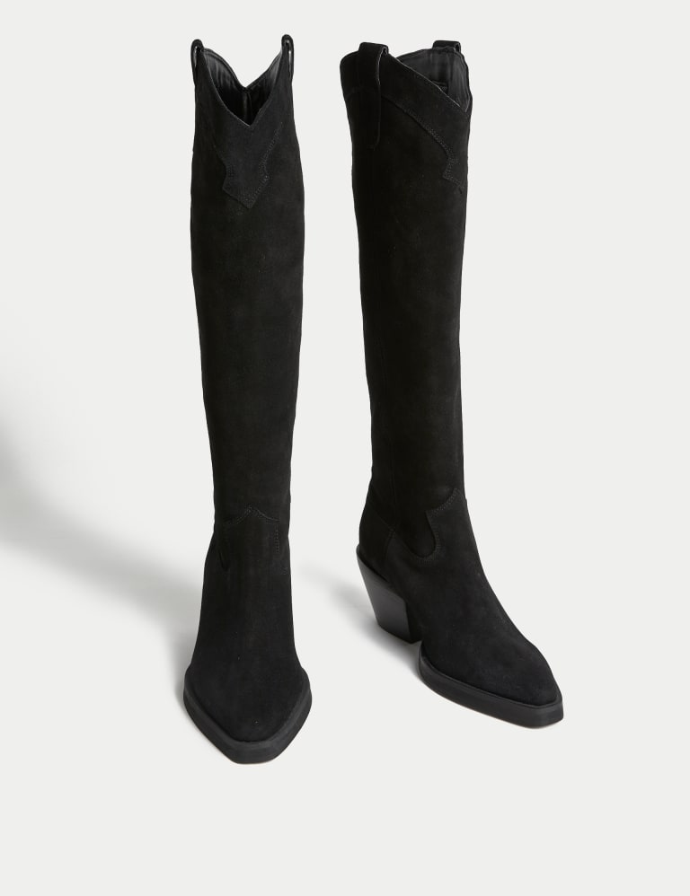 Suede Cow Boy Knee High Boots