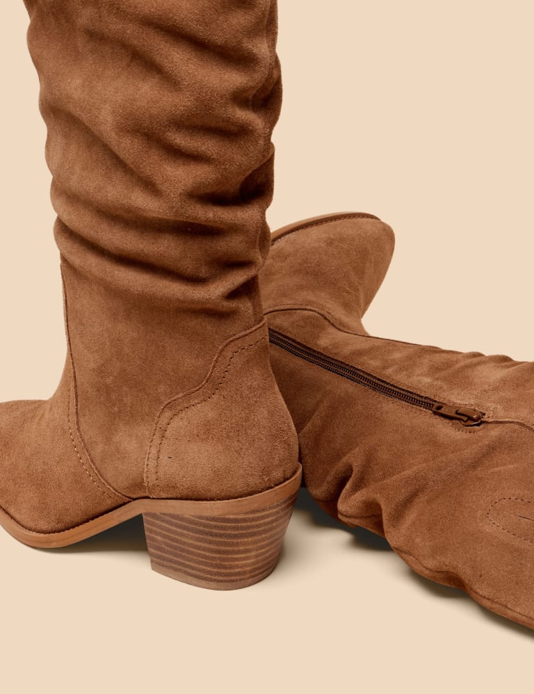 Suede Cow Boy Ruched Block Heel Boots White Stuff M S