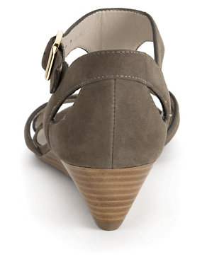 Suede Curve T-Bar Wide Fit Wedge Sandals Image 2 of 4