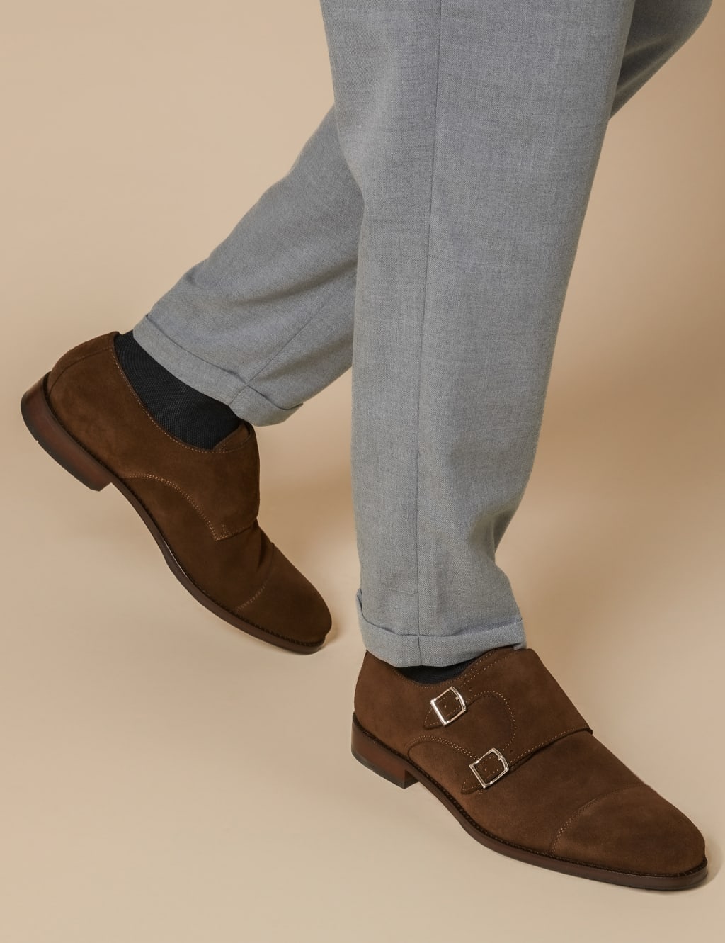 Suede monk strap boots sale