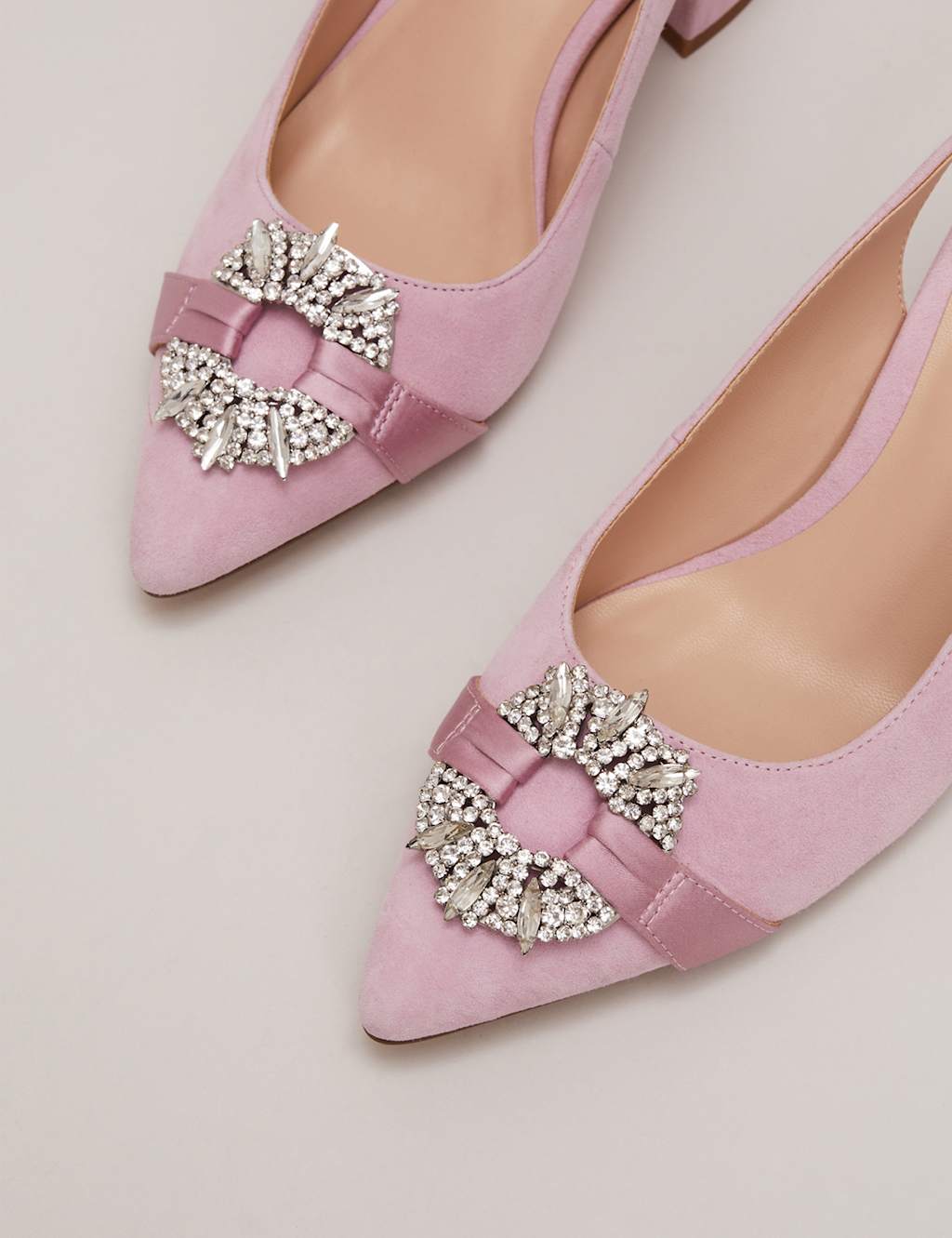 Suede Embellished Block Heel Court Shoes 6 of 9