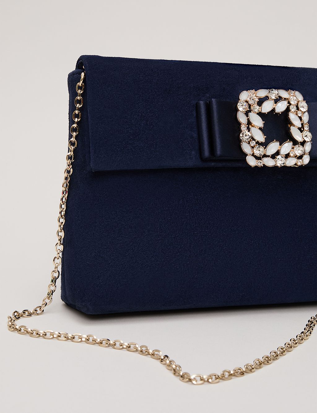 Suede Embellished Chain Strap Clutch Bag 4 of 8